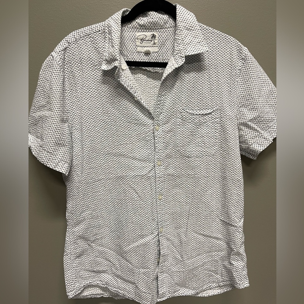 Bonobos White Short-Sleeve Button-Up Shirt with Navy Microprint